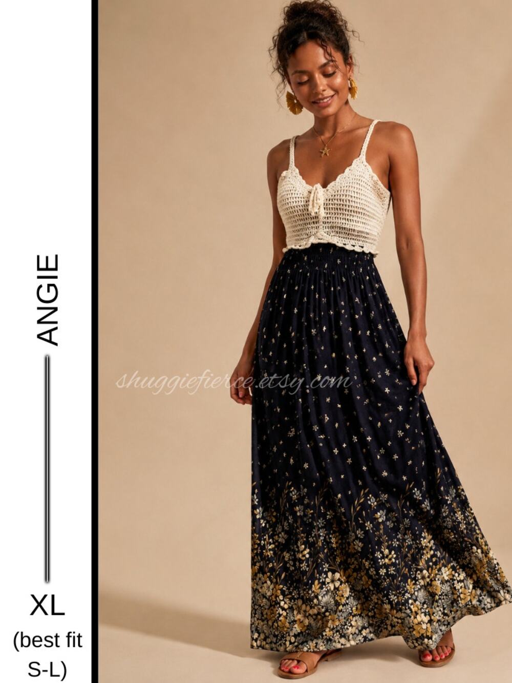MSRP: $78 ✨ Angie Smocked Crochet Bodice Boho Maxi Dress Size XL (best fit S-L)✨